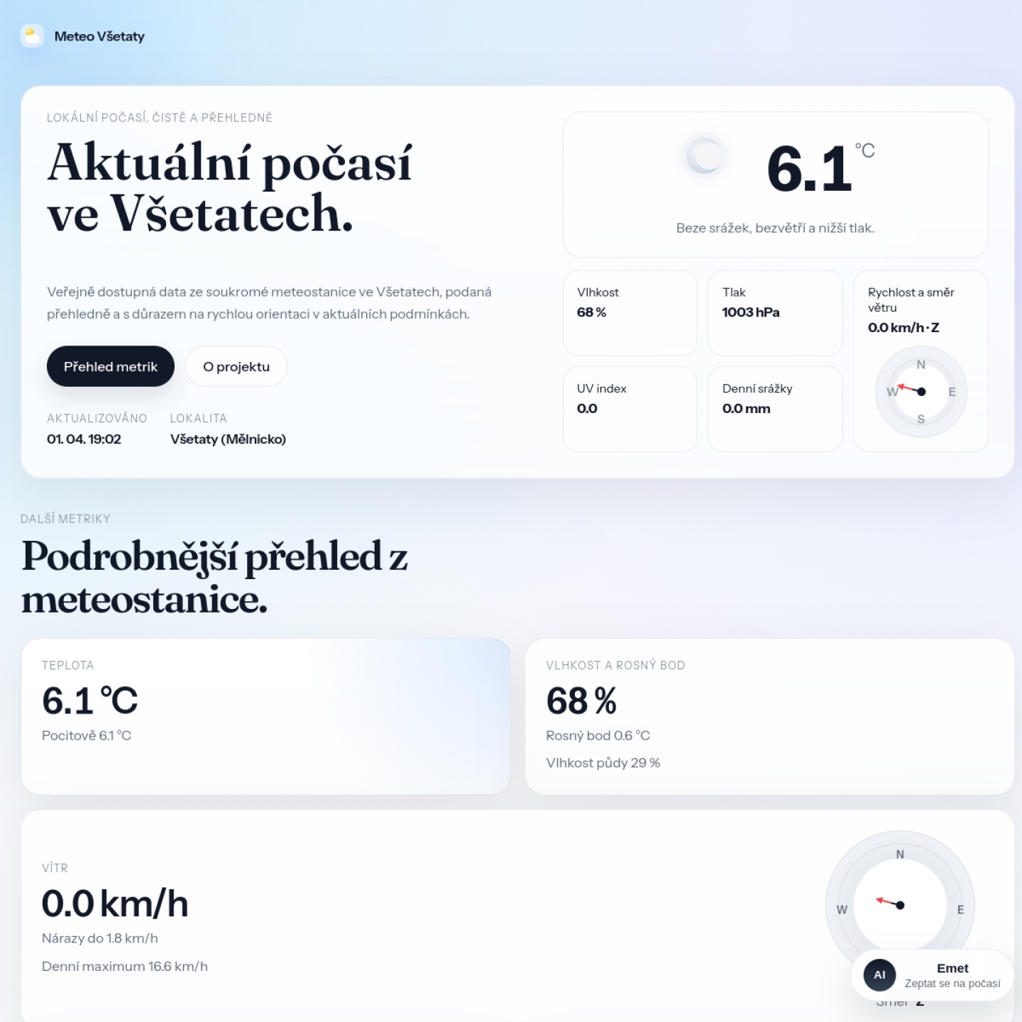 Screenshot projektu Meteo Všetaty